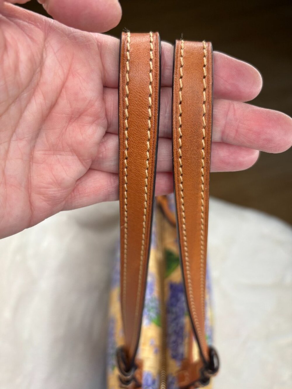 Dooney & Bourke Purple Hydrangea With Yellow Basketweave Design Shopper Tote Bag - Picture 8 of 16